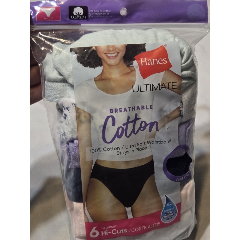 Hanes Ultimate Women's Comfort Ultra Soft Cotton Hi-Cut Panties 6 pair Size 6 M